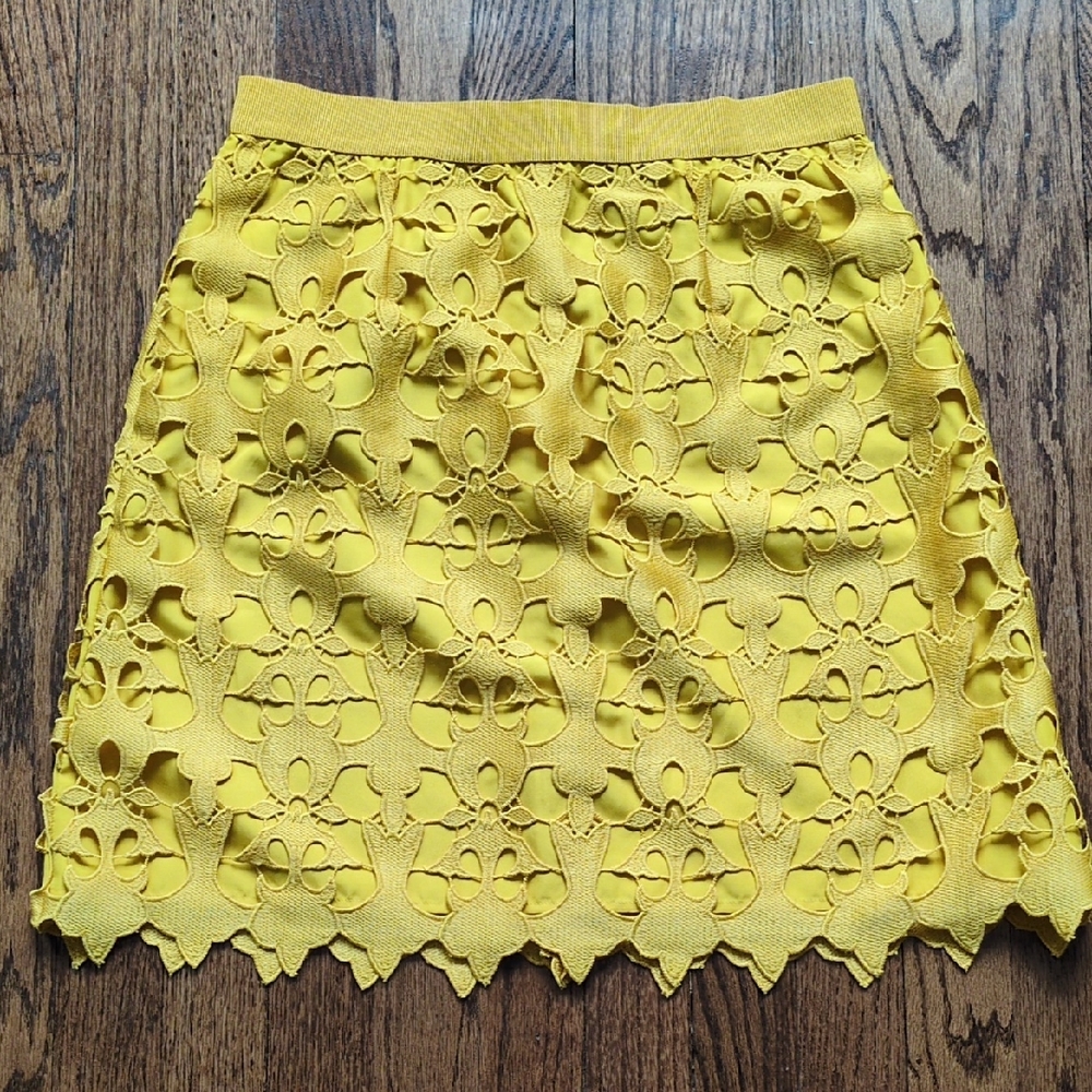 LOFT Yellow Floral Lace Mini Skirt